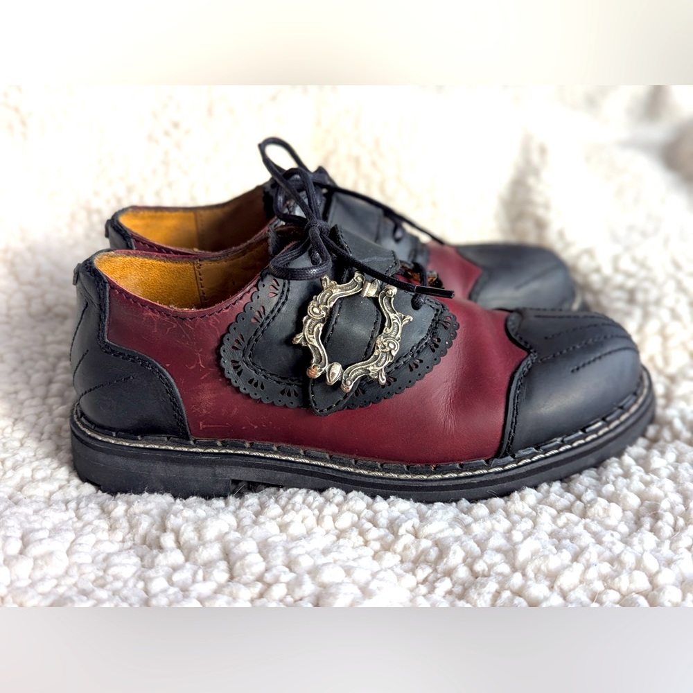 John Fluevog Maroon and Navy Women's Loafers